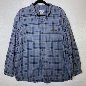 Carhartt Mens Sz 2XL Blue Plaid Button Front Long Sleeve Shirt 100% Cotton Work